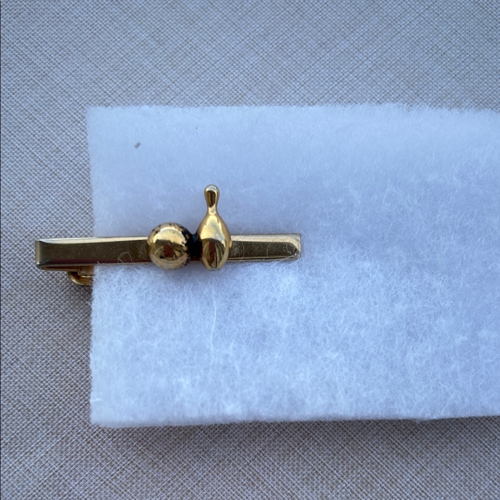 Gold Bowling Pin and Ball Tie Bar